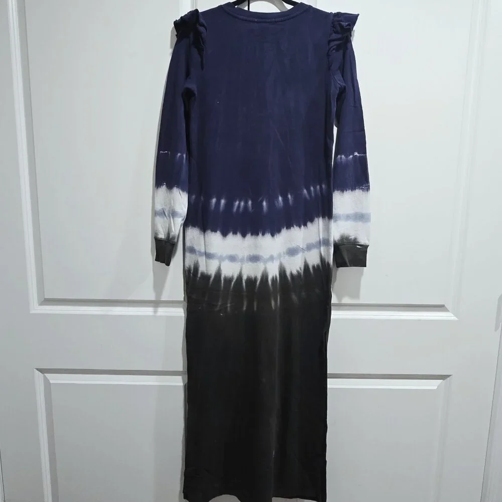 NWT REVOLVE Z Supply - S Blue‎ Iris Tie Dye Ruffle Maxi Side Slits Dress
